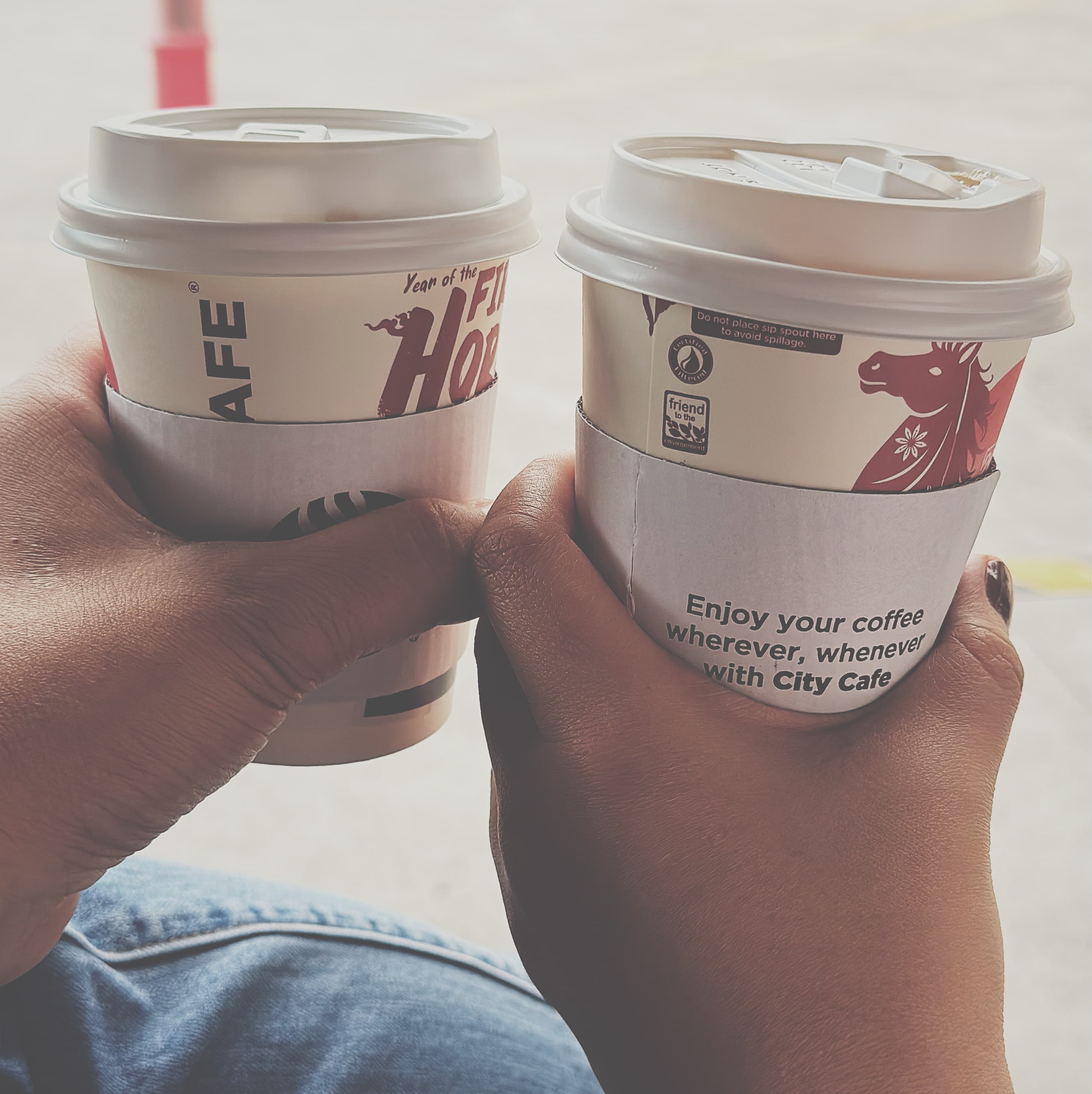 Morning coffee while waiting for the bus