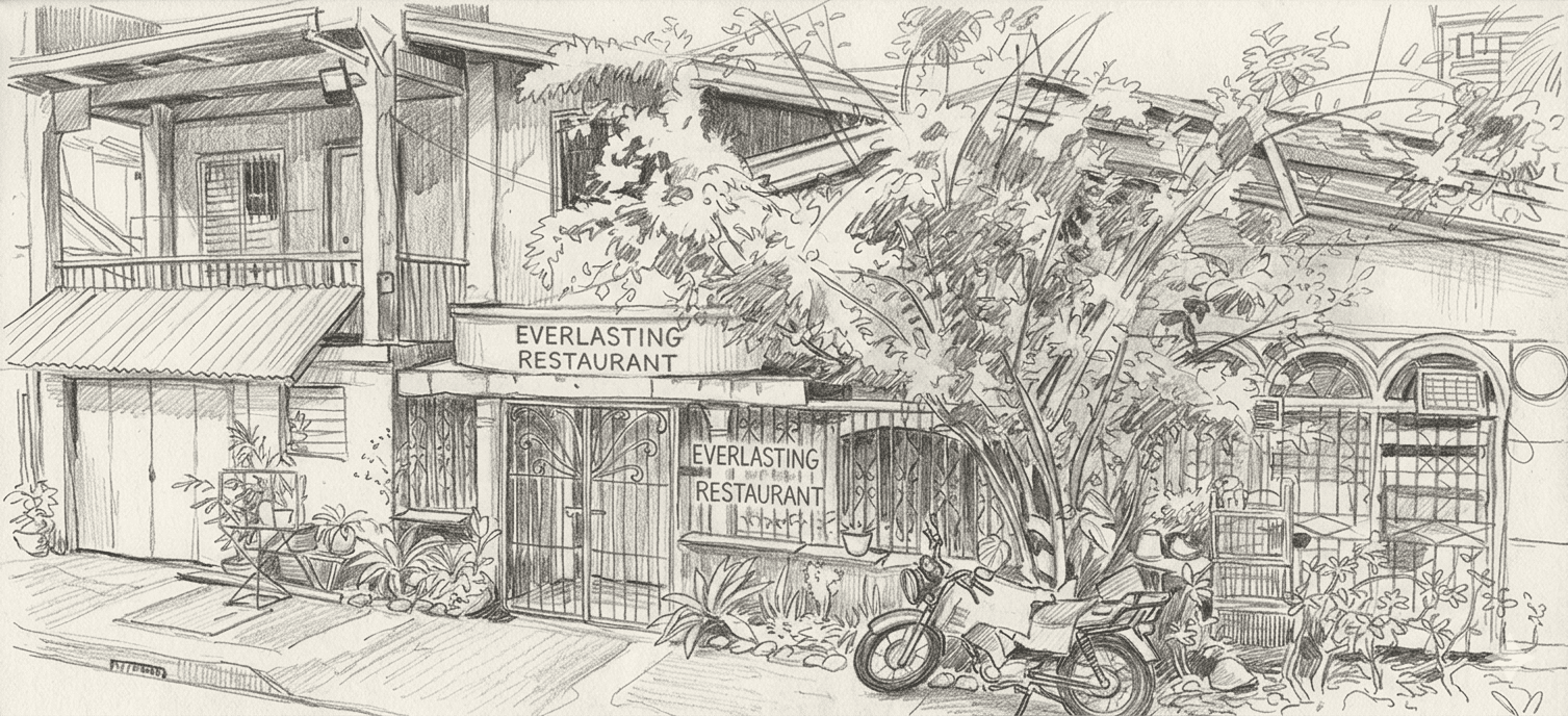 Everlasting restaurant in Socorro, Oriental Mindoro — AI rendered from a real photo